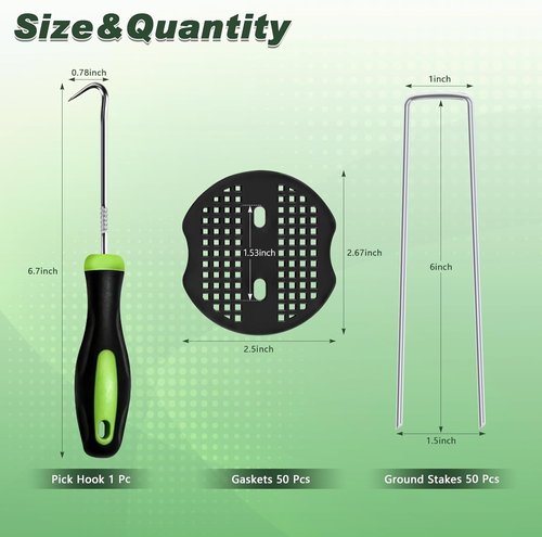 Feed Garden Galvanized Landscape Staples - 6 Inch U-Shaped Turf Stakes | 50 Pcs Anti-Rust Gaskets for Weed Barrier Fabric