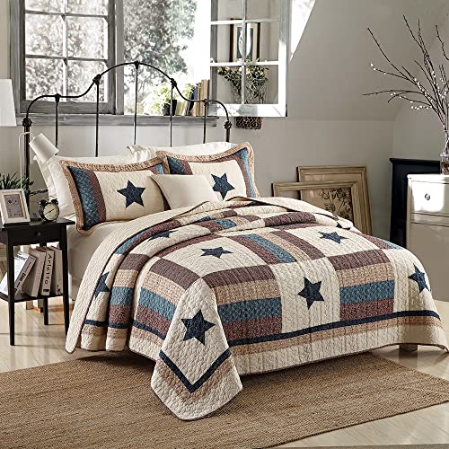 VISIMISI Star Pattern Reversible Cotton Quilt Set King Size Boy Bedroom All Season