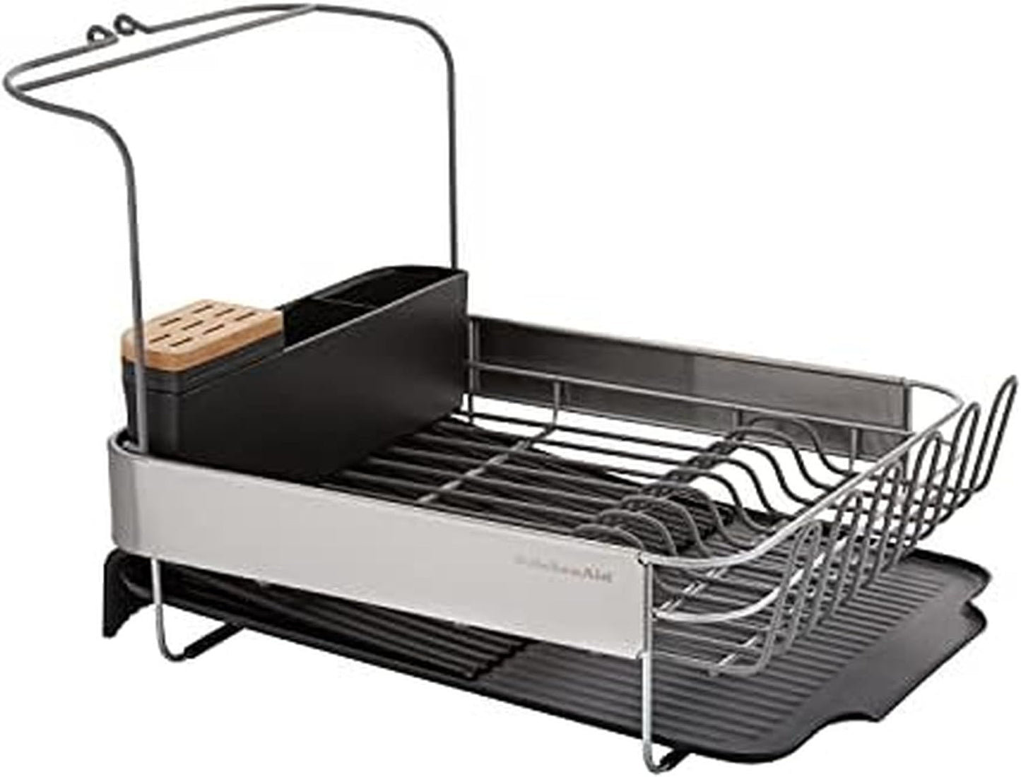 KitchenAid Expandable Dish Rack - Rust Resistant with Angled Self-Draining Drainboard, 24-Inch, Black