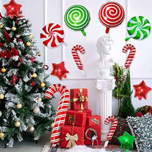 34Pcs Christmas Foil Balloons Set, Candy Cane Mylar Balloons for Xmas New Year Party Decorations