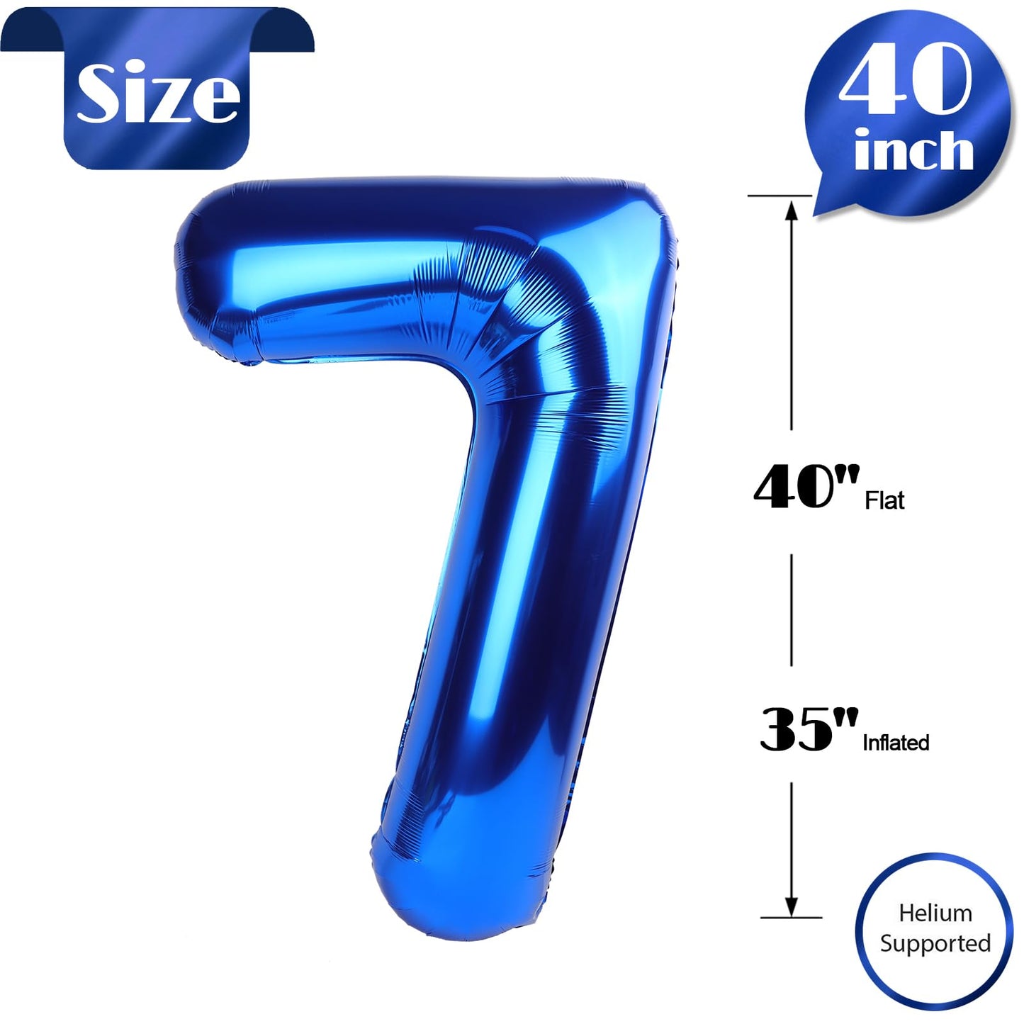 Navy Blue 7 Balloon Number, 40 Inch Nmber Balloons, Blue Party Decorations for 7th Birthday