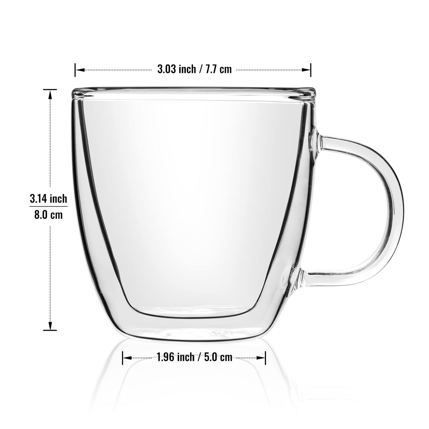Stylusella Double Wall Glass Coffee Mugs 5oz / 150ml, Set of 2 Insulated Mugs with Handles, Stylish Tazas de Cafe Con Estilo