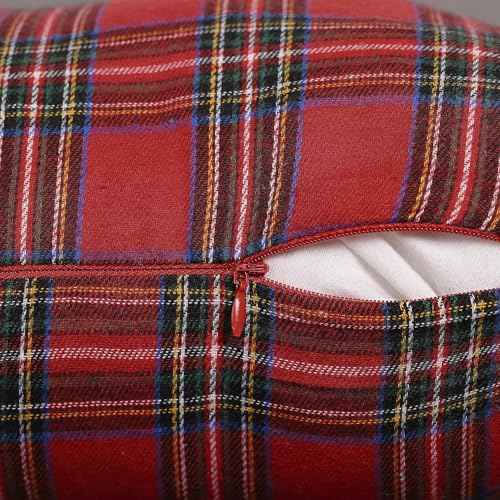 4TH Emotion Set of 2 Christmas Scottish Tartan Plaid Throw Pillow Covers Cushion Case Polyester for Farmhouse Home Decor Red and Green, 18 x 18 Inches