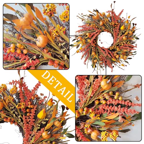 24 Inch Fall Harvest Wreath for Front Door Autumn Thanksgiving Decor