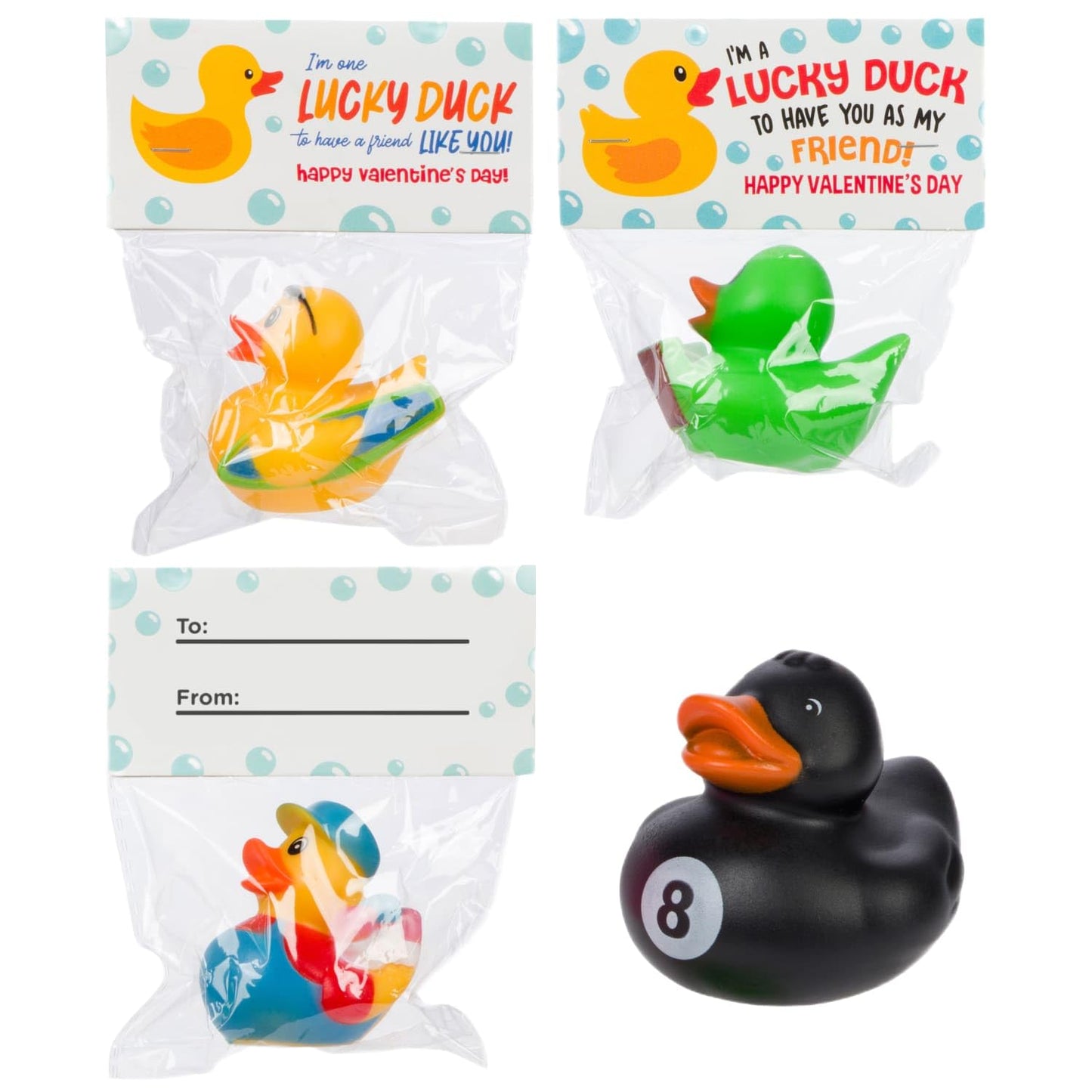 Funeta 30 Exchange-Ready Rubber Ducks and Valentine's Day Cards for Kids' School Classroom - Gifts for Kids Class Exchange - Carded Classroom Valentine Party Favors