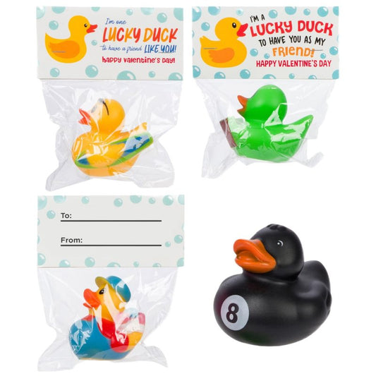 Funeta 30 Exchange-Ready Rubber Ducks and Valentine's Day Cards for Kids' School Classroom - Gifts for Kids Class Exchange - Carded Classroom Valentine Party Favors