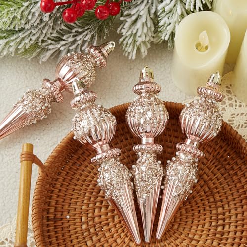 Munansli 6.7 Inch Rose Gold Christmas Ornaments Set, Shatterproof Holiday Ball Decorations