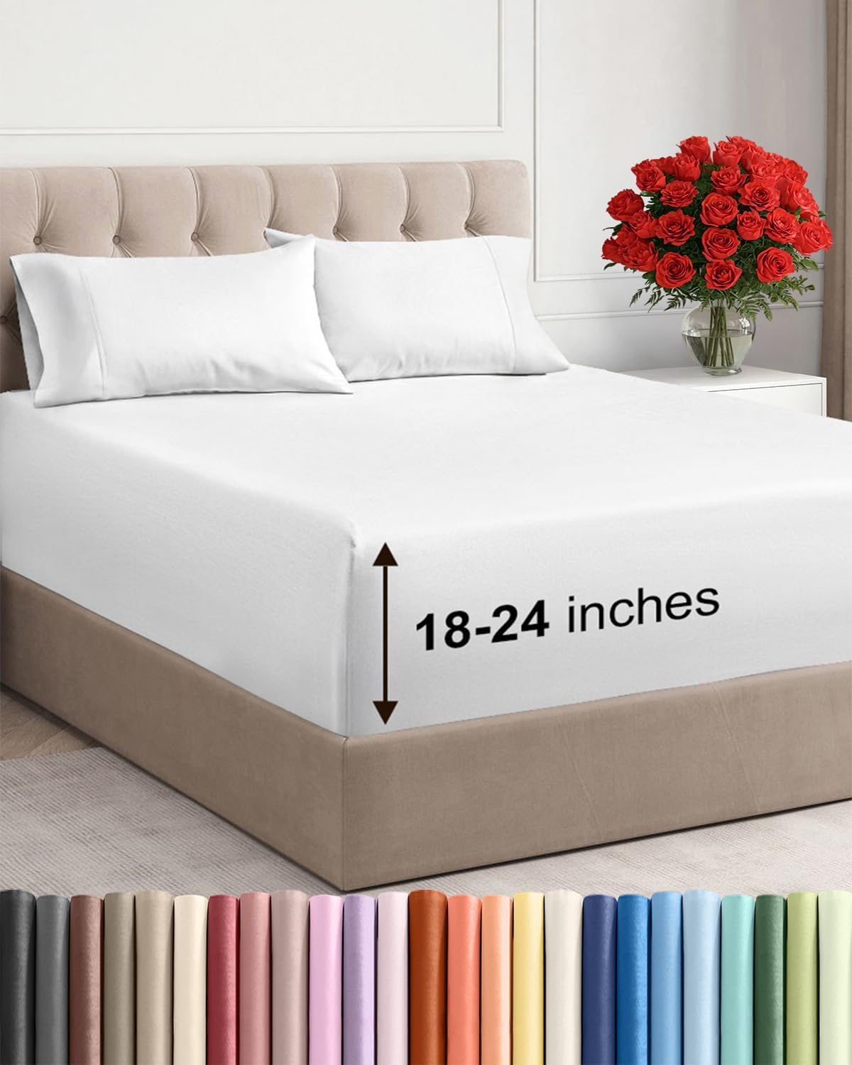 Skiennix Extra Deep Twin Sheet Set - 4-Piece Breathable Cooling Bedding - Soft, Wrinkle-Free White