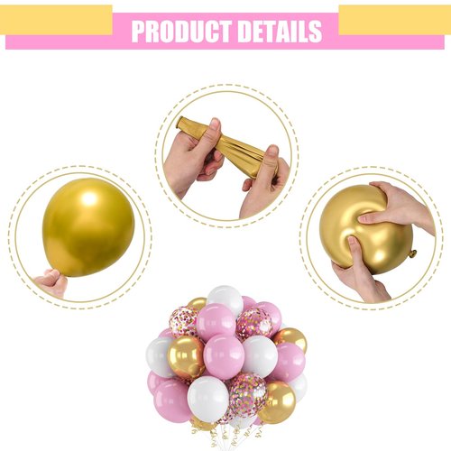 60PCS Gold Pink and White Balloons,White Pink and Gold Balloon Arch Kit,Suitable for Confession Proposal Wedding Girl Birthday Baby Shower Party Decoration
