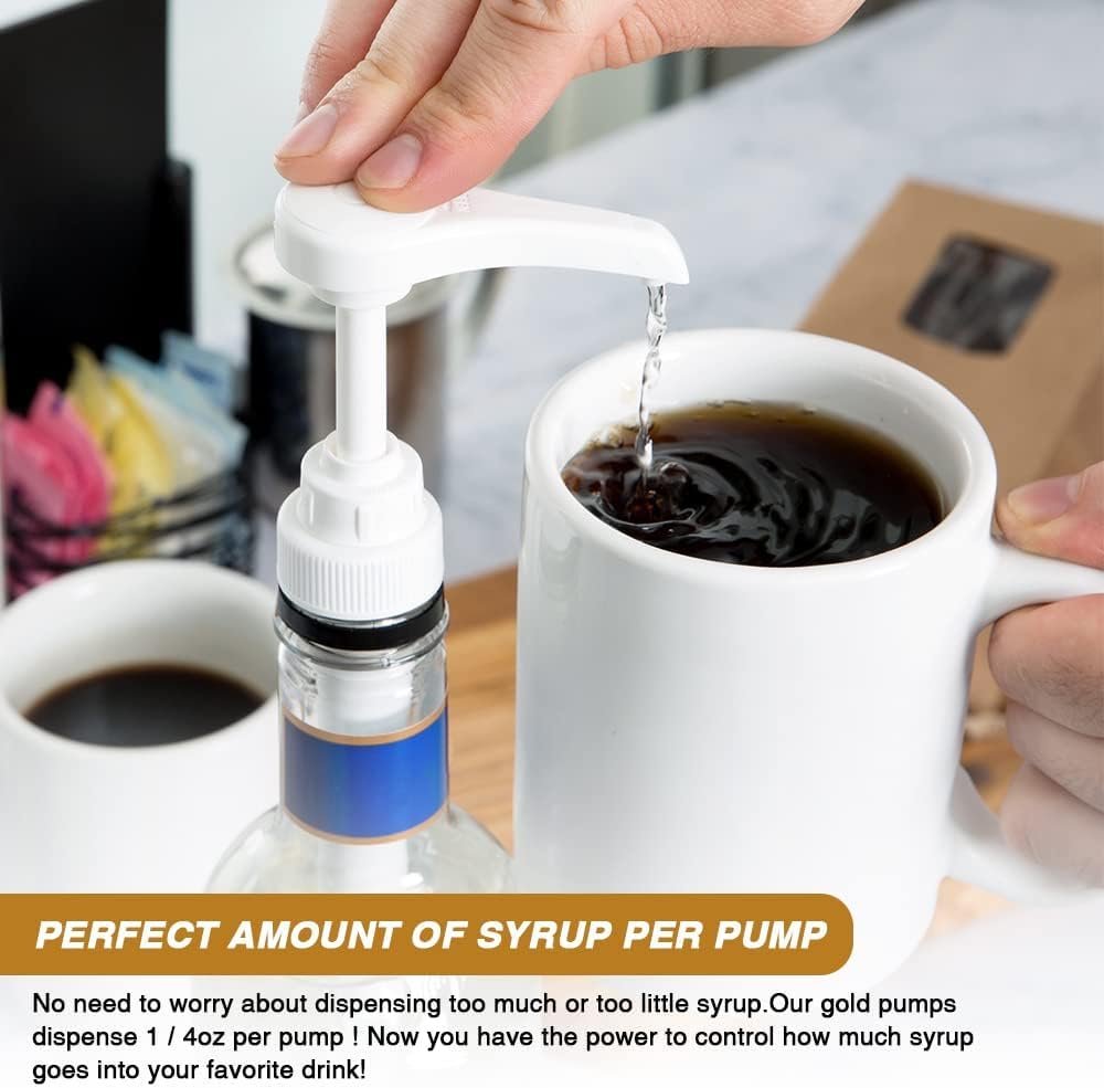 24 pcs Syrup Pumps with Cap to Avoid Dripping, Leak Proof Coffee Syrup Dispenser, Fits 25.4 Oz/750ml Coffee Flavoring Syrup Bottles, Great for Home & Coffee Bar Drinking Mixes, Cocktails, Beverage