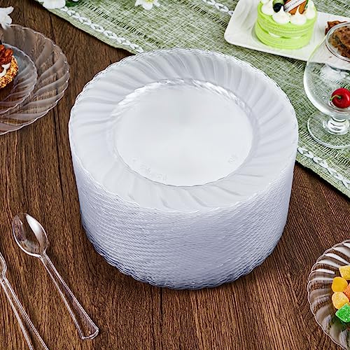 Disposable Clear Plastic Dinner Plates - 9 Inch, 100 Count, Food-Grade & Elegant - Variation of 9" Round Plates