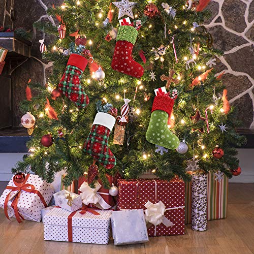 Syhood 12 Pieces 9 Inch Christmas Mini Stockings Bulk, 4 Styles Red Green White Xmas Stockings