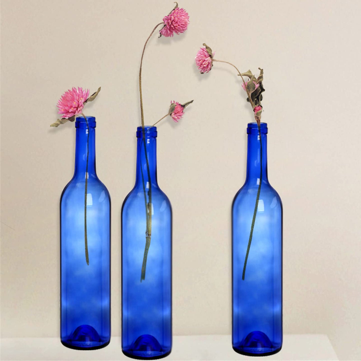 DEAYOU 8 Pack 750ml Bordeaux Wine Bottles, Glass Clear Bottles with 8 Corks and 8 PVC Shrink Capsules, Flat-Bottomed Empty Bottle for Claret, Liquor, Champagne, Juice, Beverages, Decors, Cobalt Blue