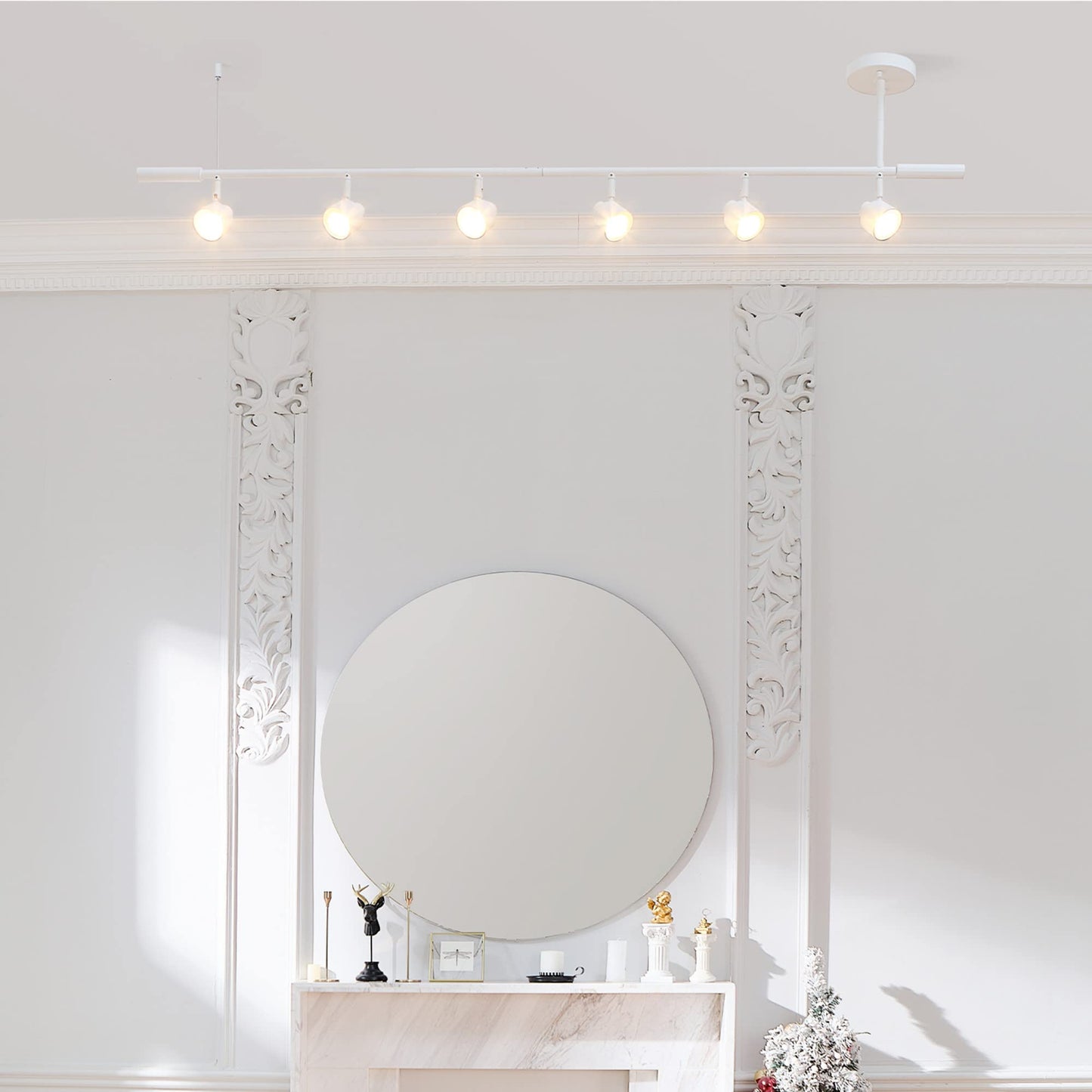 Globe Electric 64000054 6-Light Complete Track Lighting Kit with Pivoting Track Heads, Matte White, Adjustable Height, Ceiling Light Fixture, LED Compatible, Ideal for Kitchen or Living Room