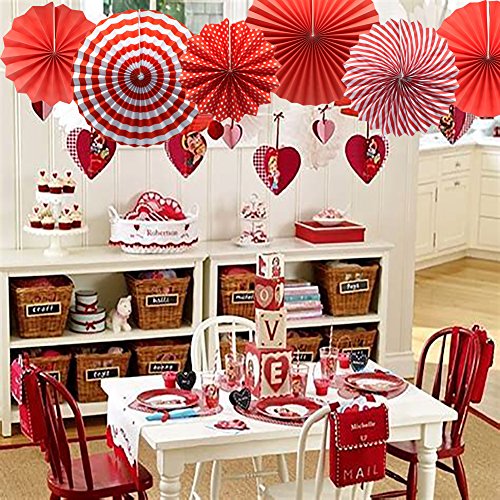 6-Pack Red Party Decorations, Hanging Paper Fans Wall Decor
