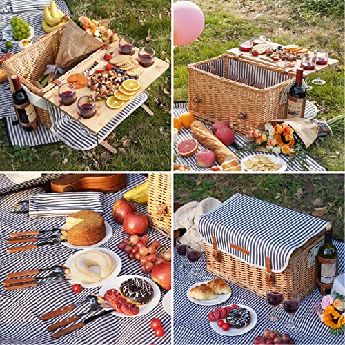 Picnic Basket for 4 with Detachable Wine Table - Stripe, L Size