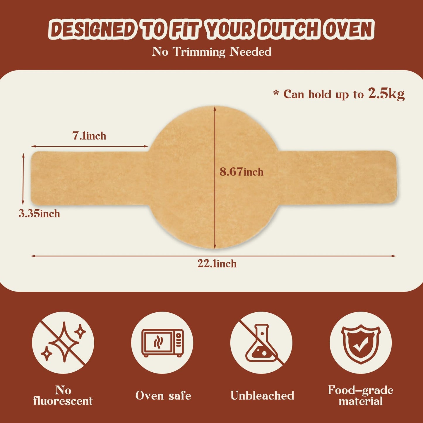 Parchment Paper for Sourdough Baking, GIGYES Bread Sling for Dutch Oven, 8" Round Parchment Paper with Long Handles for air fryer, Easy-Lift, Non-Stick, Odor-Free, 50 Sheets for Cake Baking