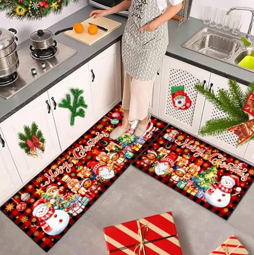 ACZHHZC Merry Christmas Nutcracker Kitchen Rugs Set of 2 17x47 and 17x30 Non-Slip Washable