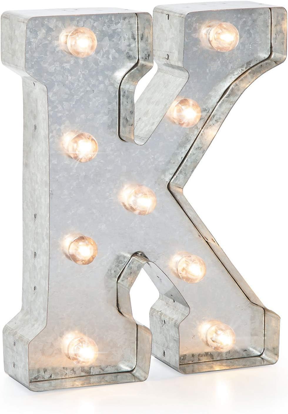 Silver Metal Marquee Letter J - 9.87” Tall Galvanized Decor for Events & Home