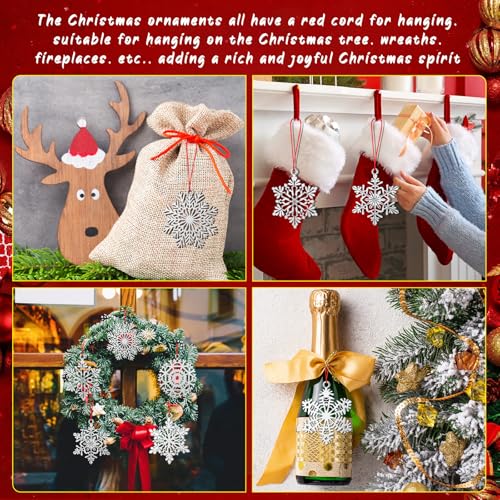 Threehoney 6 Pcs Metal Snowflake Ornaments for Christmas Tree Decor - Pewter Holiday Decorations