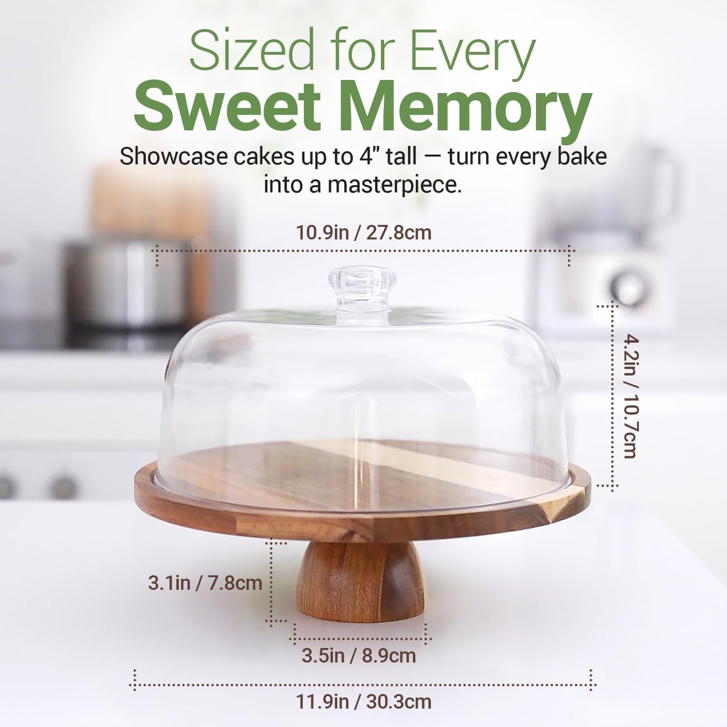 Linda’s Essentials Acacia Wood Cake Stand - 12-Inch Round Holder with Lid & Bonus Cake Sheets | Versatile Dome & Charcuterie Board