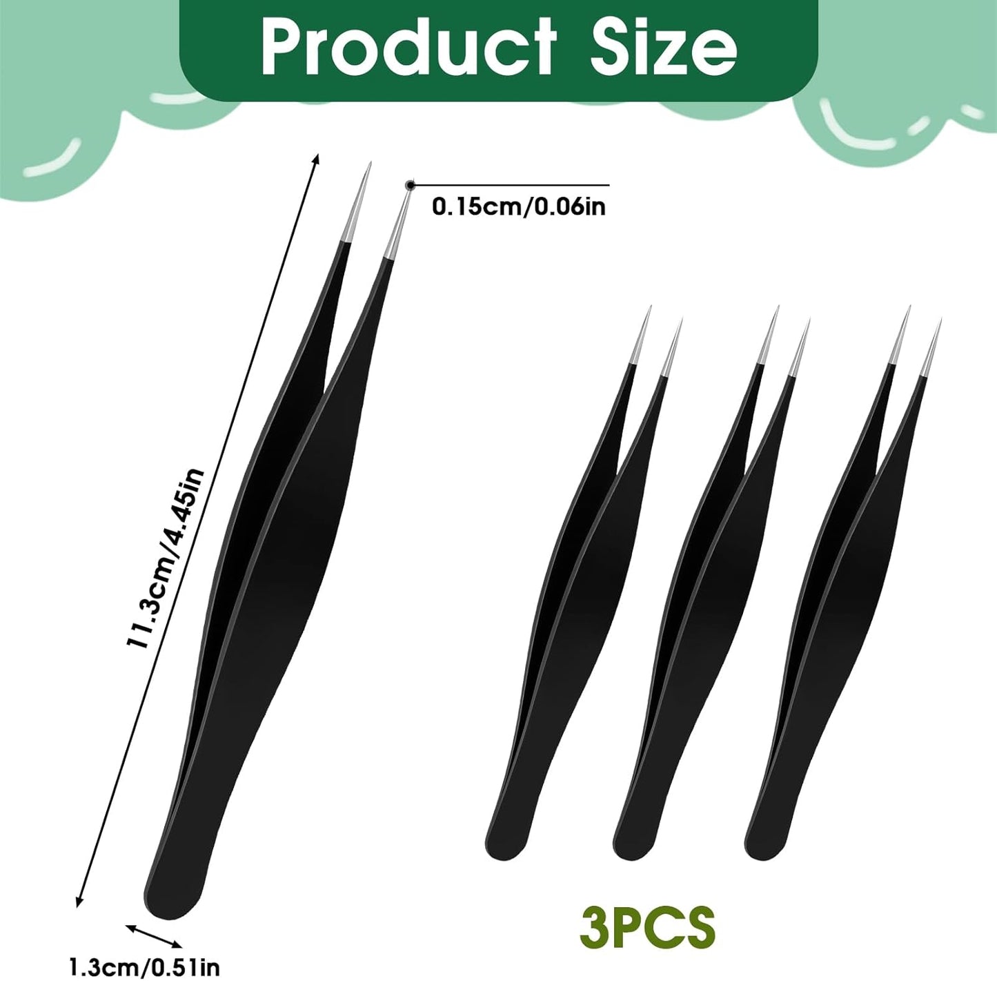 Skiennix Precision Needle Nose Tweezers - Stainless Steel Ingrown Hair & Eyebrow Remover | 3-Piece Set