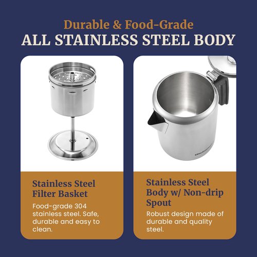 Elite Gourmet EC008 Classic Stovetop Coffee Percolator, Glass Clear Brew Progress Knob, Cool-Touch Handle, Cordless Serve, 8-Cup, Stainless Steel