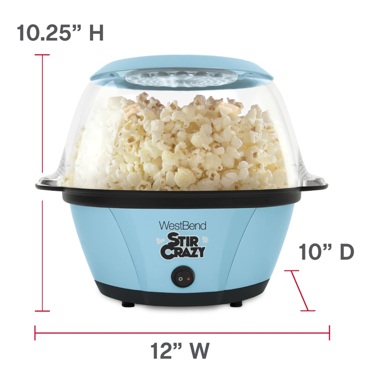 West Bend PC8270BL13 Stir Crazy Hot Oil Popcorn Popper, Popcorn Maker Machine with Large Serving Bowl Lid and Stirring Rod, 6 Qt, Blue