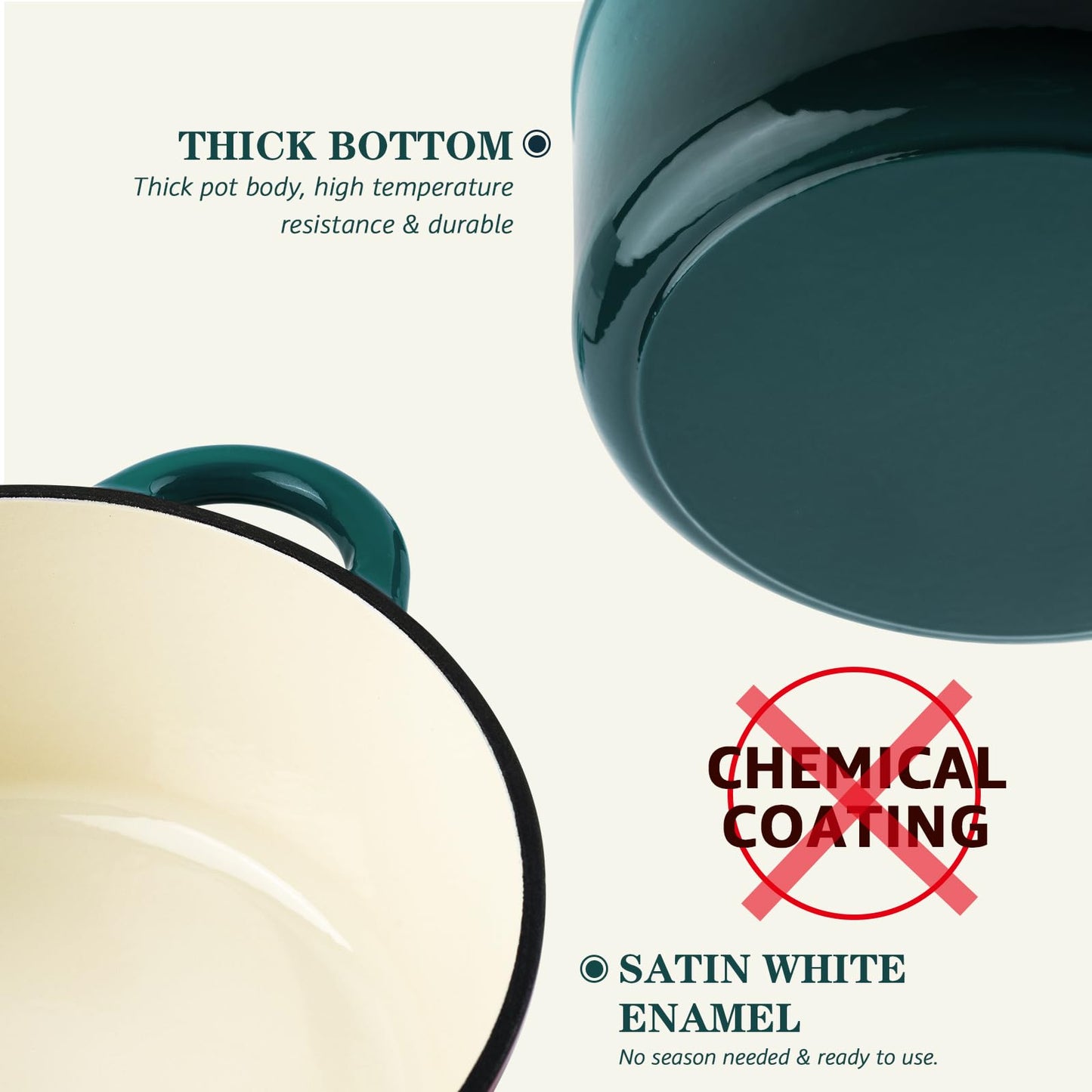 Overmont Enameled Cast Iron Dutch Oven - 7QT Pot with Lid Cookbook & Cotton Potholders - Heavy-Duty Cookware for Braising, Stews, Roasting, Sourdough Baking bottle green