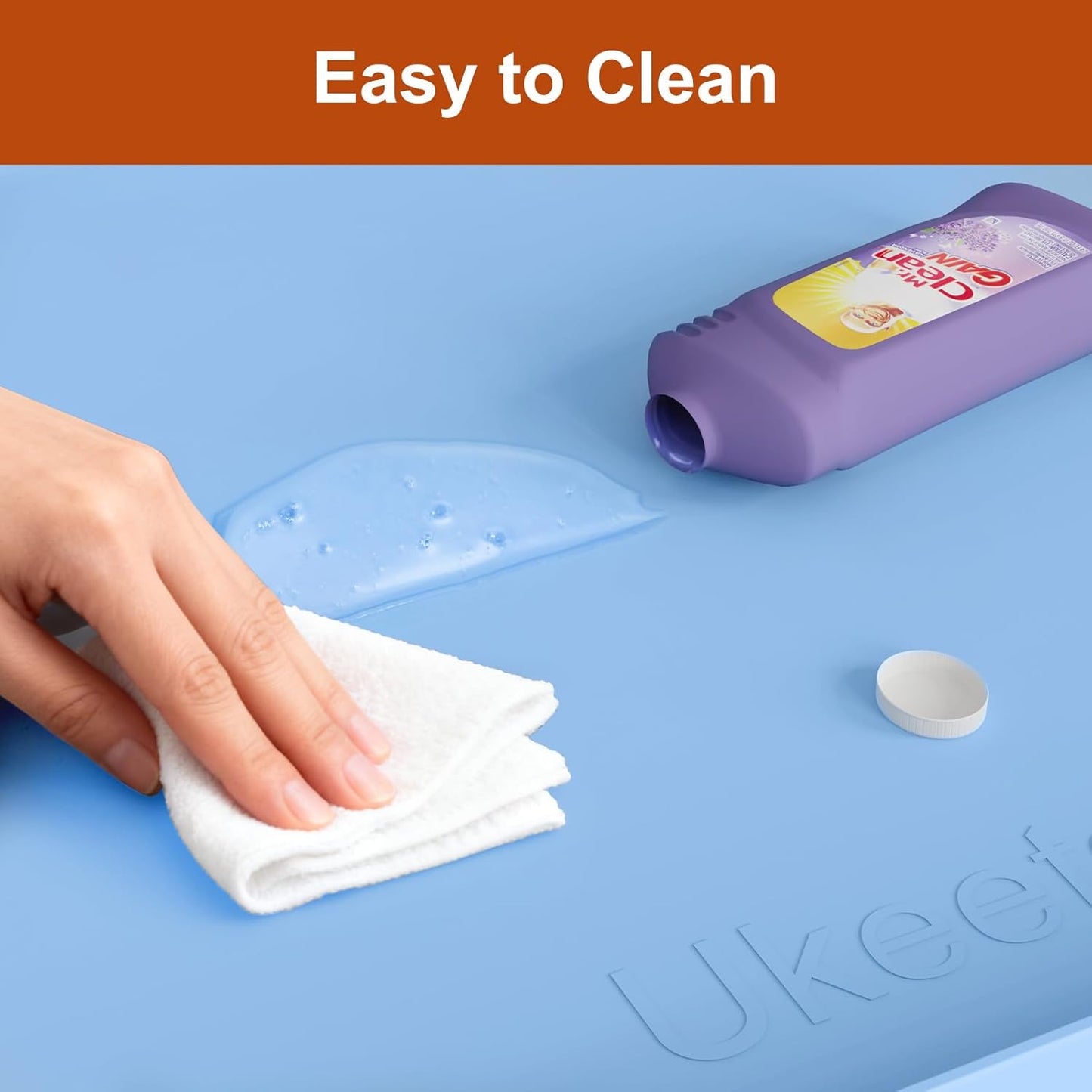 Ukeetap Extra Thick Silicone Mat - Waterproof Under Sink Mat with Raised Edge | 22" x 19", Blue