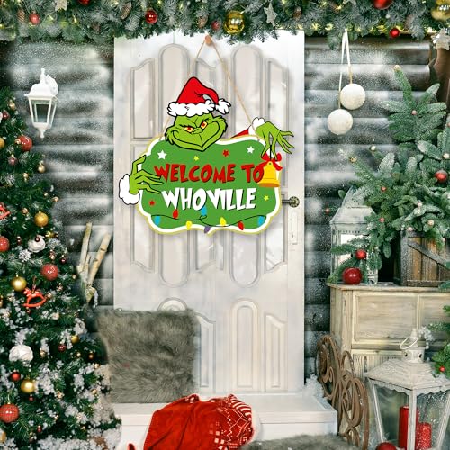 Christmas Decorations Hanging Signs Christmas Door Sign Welcome to Whoville Sign for Holiday Xmas Door Decor