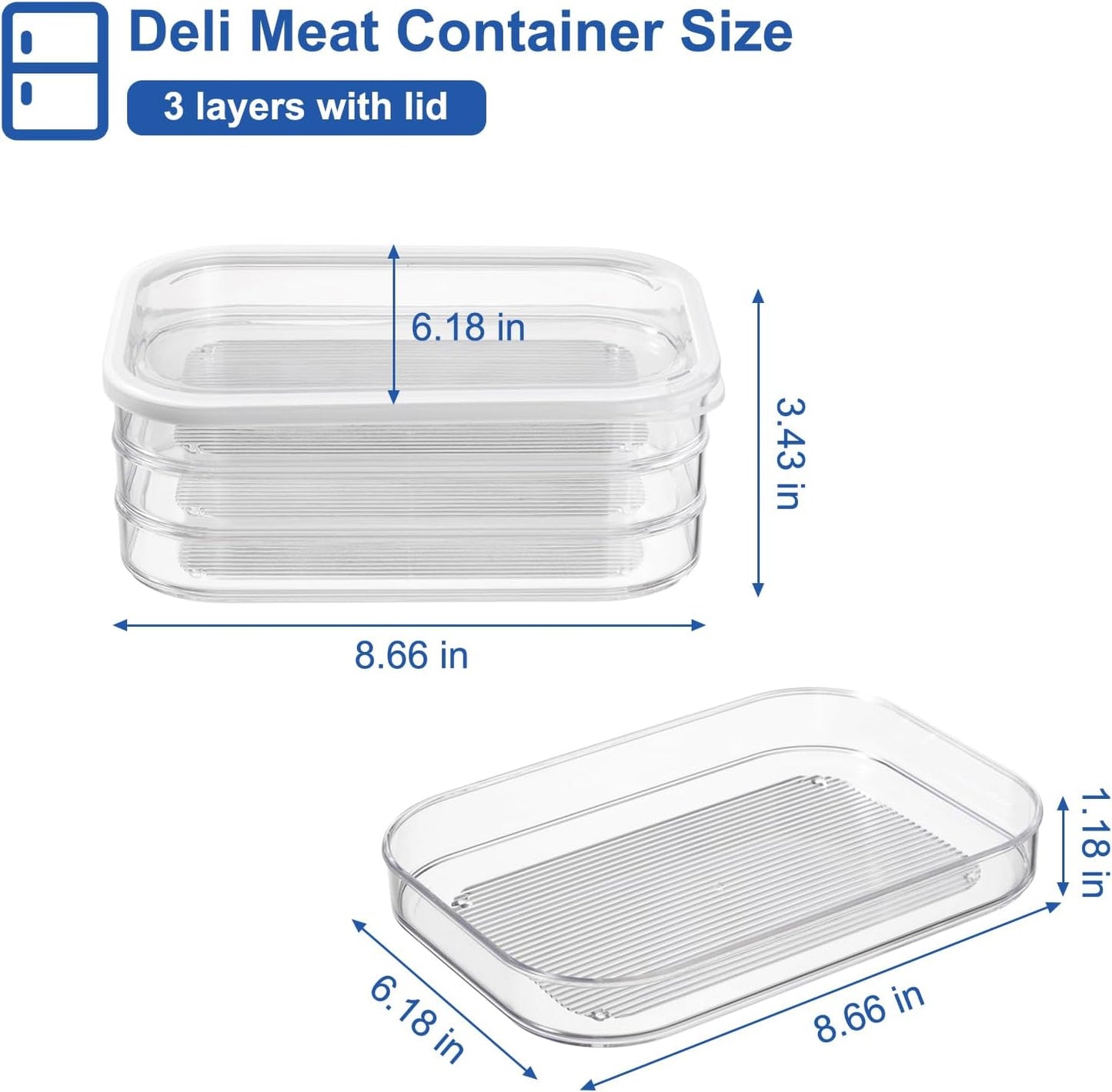 Stackable Deli Meat Storage | 3-Tier Lunch Meat Container - Dishwasher Safe, Clear Organizer with Lid