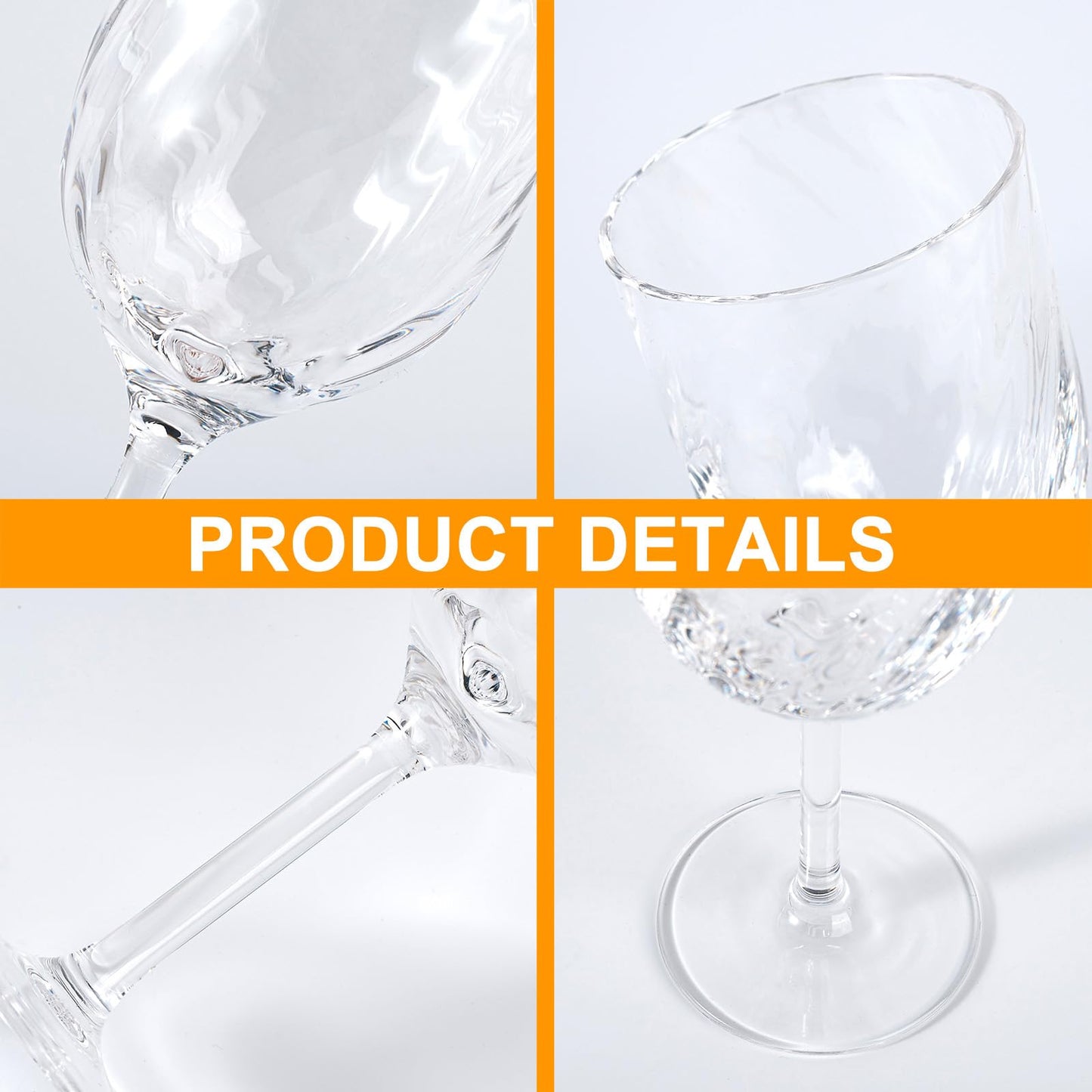 KOXIN-KARLU Unbreakable Classic 14 ounce All-Purpose Plastic Stem Wine Glasses Acrylic Glasses, Set of 6 Clear