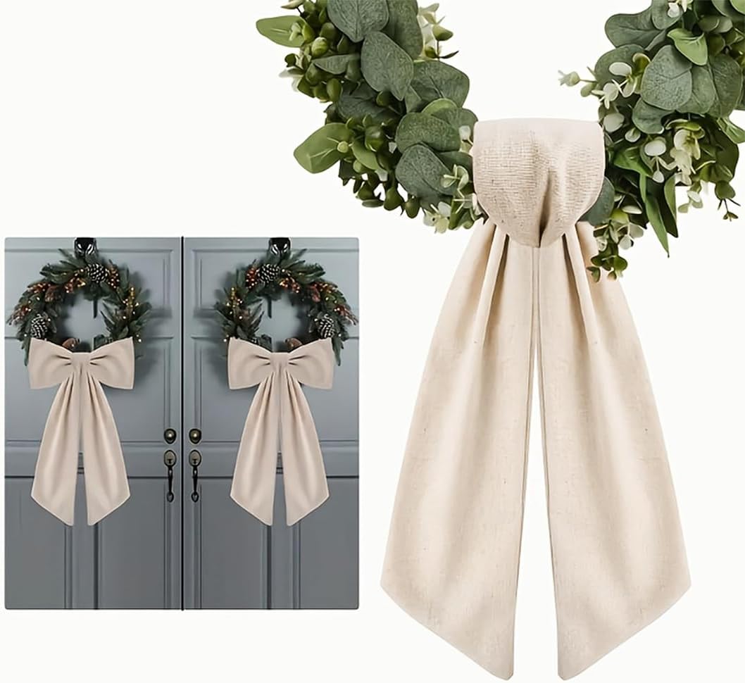 Skiennix Wreath Sash - Elegant Boxwood Garland Decor for Front Door | 2 Pack Burlap Ribbon
