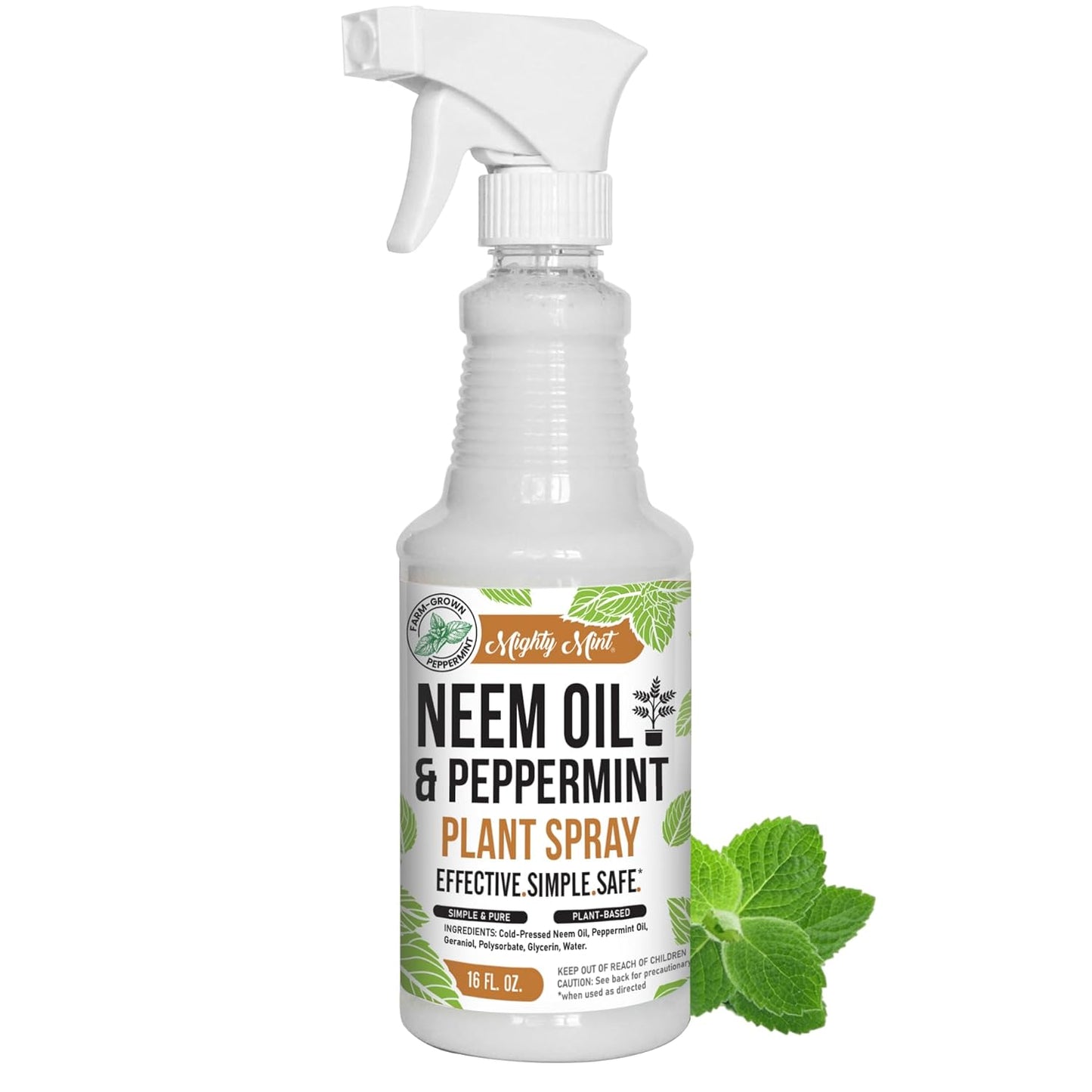 Mighty Mint Neem Oil & Peppermint Plant Nutrient Spray - Natural Leaf Shine for Healthy Plants | 16 oz