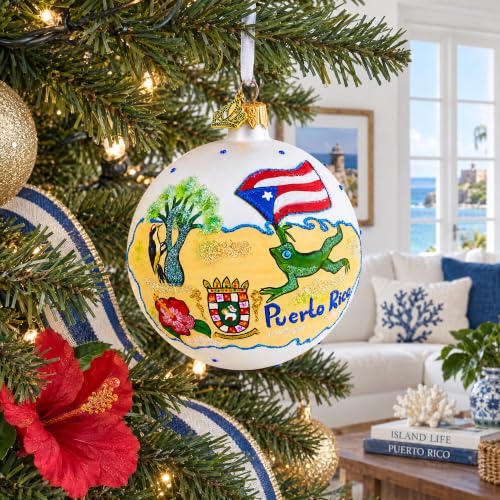 Travel to Puerto Rico Glass Ball Christmas Ornament 4 Inches