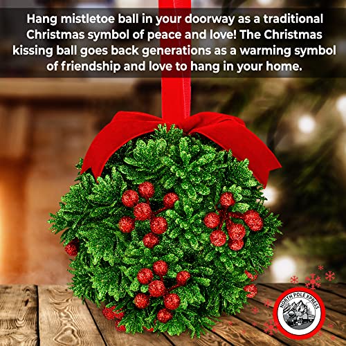 5" Glitter Mistletoe Kissing Ball Christmas Ornament - Hanging