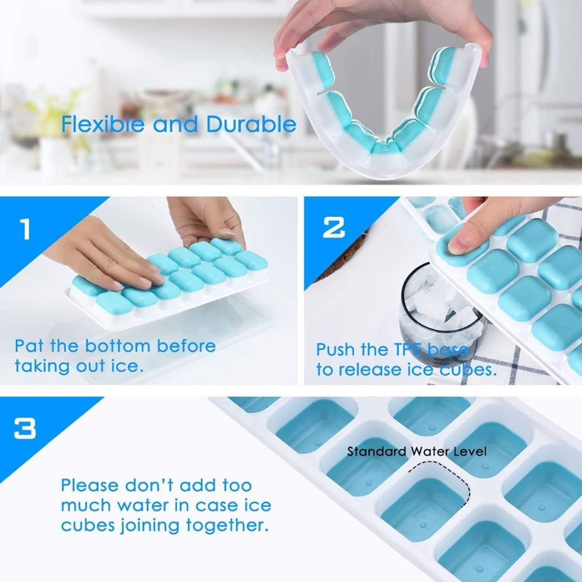 Skiennix Silicone Ice Cube Trays - Easy-Release, Spill-Resistant, BPA Free | 14-Cube, 2 Pack