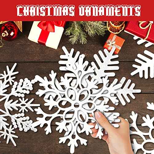 EIMMBD 6pcs Large Snowflakes Ornaments, 12¡± Plastic Glitter Snowflake Decorations for Indoor Outdoor Christmas Trees Window Room Winter Party Craft (White)