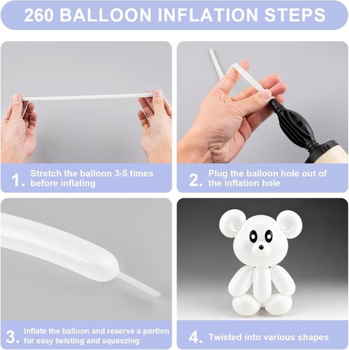 260 Premium White Long Skinny Latex Balloons by [Brand Name] - Perfect for Twisting, Weddings & Birthdays