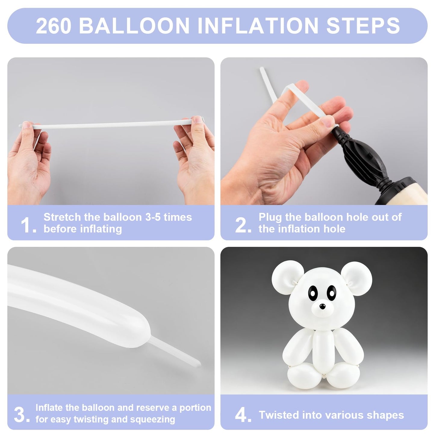 260 Balloons 100 PCS White - Premium Long Skinny Latex Balloons for Animal Twisting, Beginners, Weddings & Birthdays Party Decorations