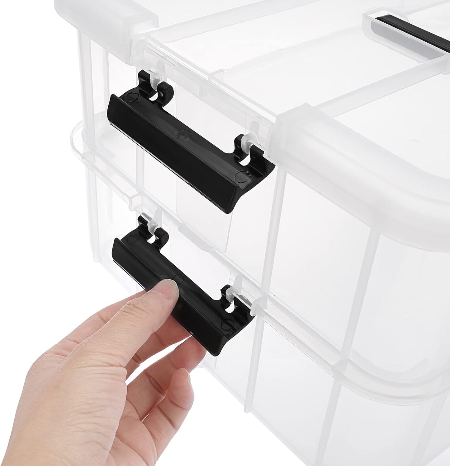 JUXYES Stackable Storage Box - 2-Tier Transparent Container with Handle for Office & School Supplies