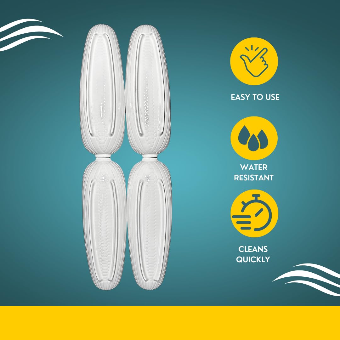 Cera Cuties Corn Dishes Set of 4, Corn Cob Holders 8.8", White Ceramic Dishes Non-slip Bottom, Microwave, Dishwasher and Oven Safe.