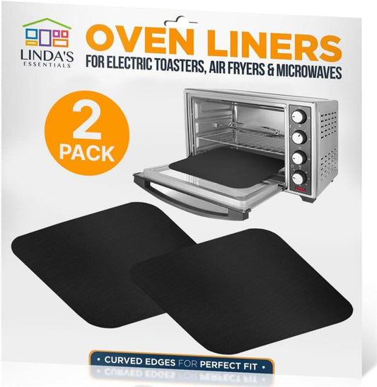 Skiennix Toaster Oven Liners - Reusable Non-Stick Heat Resistant Mats | 12"x12" Black (2 Pack)