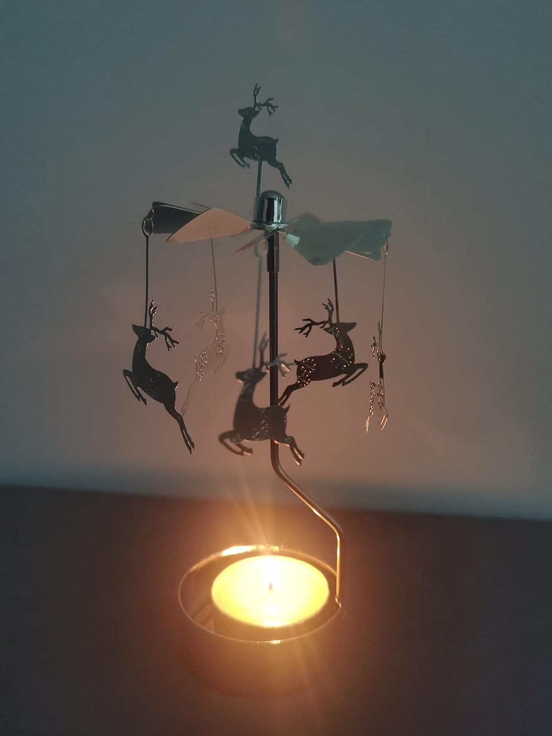 Skiennix Rotary Candle Holder - Spinning Metal Design | Perfect Small Gift for Christmas Elk
