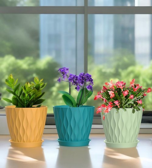 Corolful 4 Inch Plant Pots - 6 Pack Indoor Flower Planters with Drainage Holes & Trays for Succulents, Herbs, Orchids