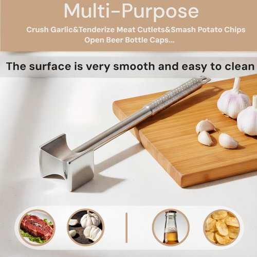 304 Stainless Steel Meat Tenderizer Mallet, Heavy Duty Dual-Sided Meat Hammer with Ergonomic Non-Slip Handle, Dishwasher Safe Kitchen Tool for Tenderizing Steak, Beef, Chicken & Pork
