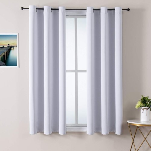 ChrisDowa Small Window Curtains - Thermal Insulated Grommet Room Darkening Panels, 29 x 50 Inch, Greyish White