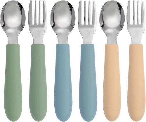 Eascrozn Toddler Utensils Set - 6 Pack Forks and Spoons with Silicone Handles | Safe 18/8 Stainless Steel, BPA Free