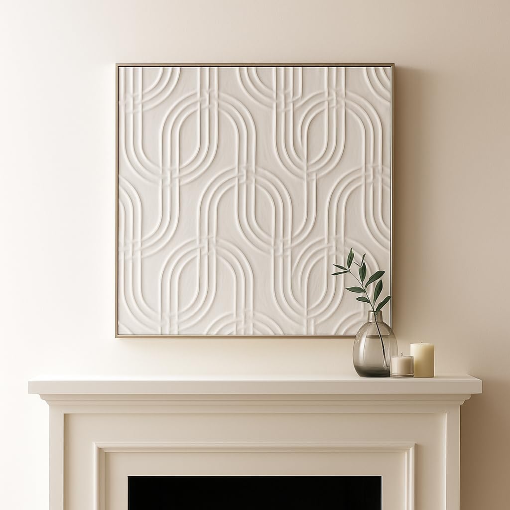 Modern Abstract Canvas Wall Art by [Brand Name] - Textured Geometric Panels for Living Room & Dining Room - 40" White